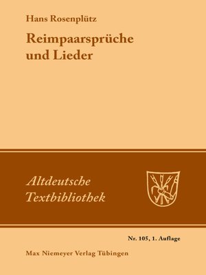 cover image of Reimpaarsprüche und Lieder